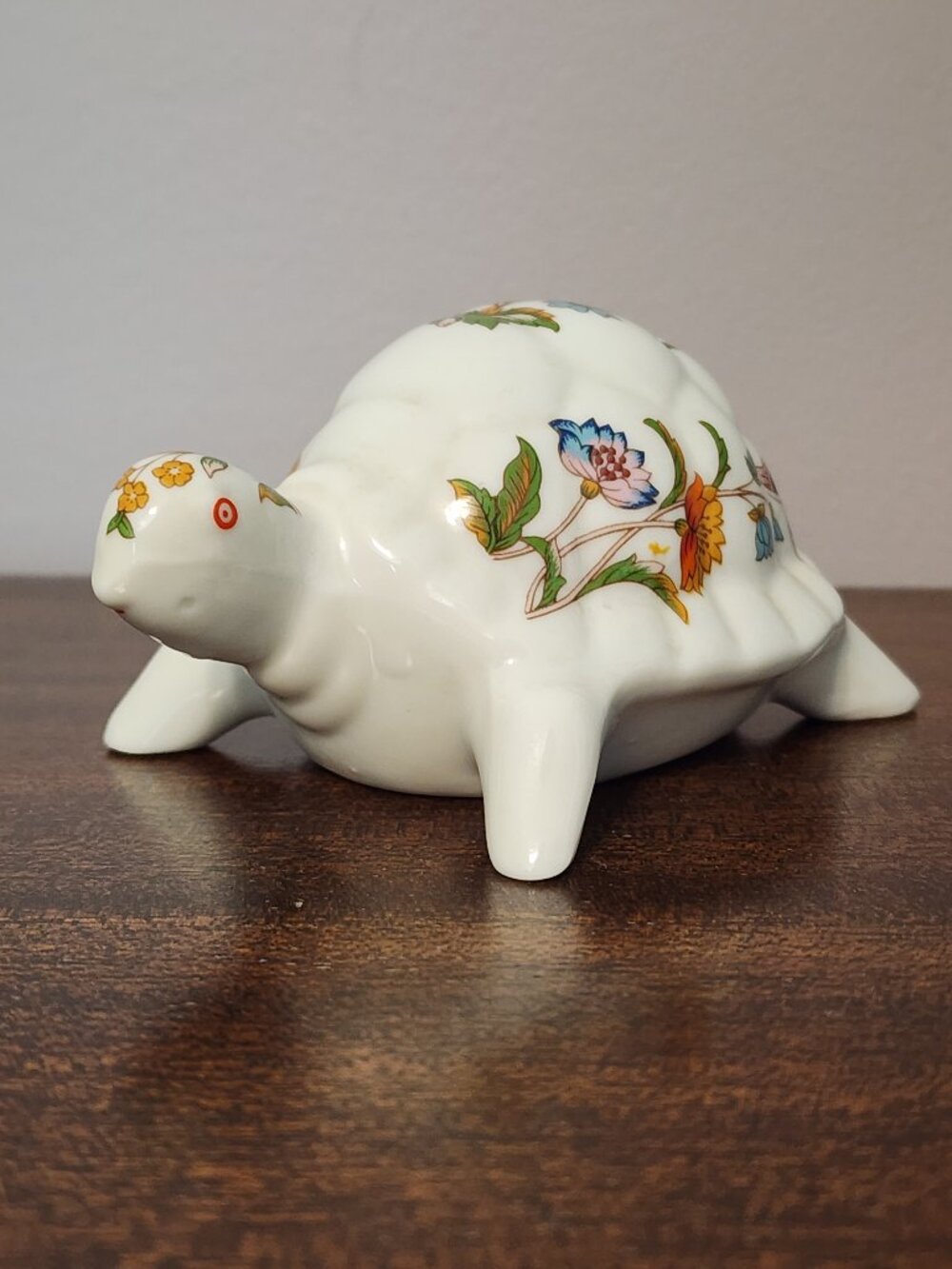 Vintage Trina Porcelain Floral Design Turtle Figurine